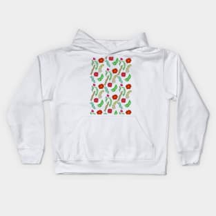 RED PEONY AND POPPY FLOWERS WITH PRETTY GREEN LEAVES PATTERN Kids Hoodie